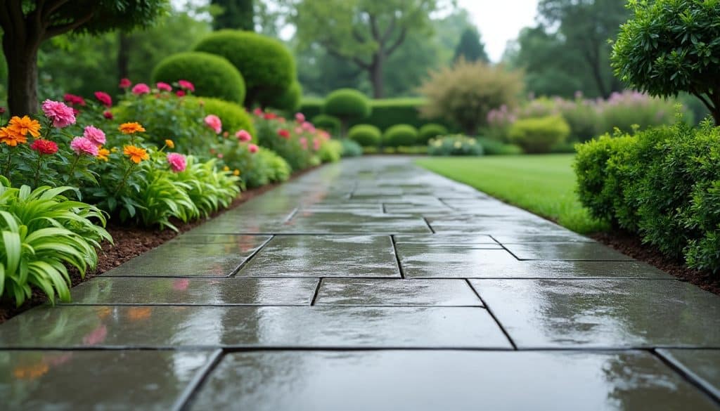 découvrez comment le béton drainant permet de prévenir les inondations dans les allées de jardin en facilitant l'évacuation rapide de l'eau.